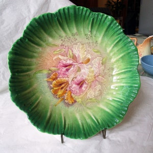 Bol 25 cm ancien F.A. Mehlem FAM Bonn, orchidées sur vert vif (1885-1920)