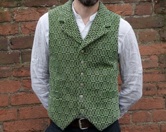 Steampunk Victorian LARP thick woven waistcoat with collar and lapel.
