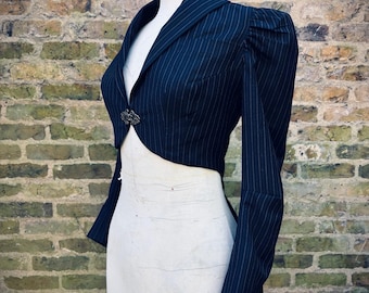 Steampunk Victorian LARP ladies upcycled tailored jacket with gathered sleeves and fun tail vent.