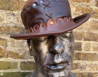 Steampunk LARP real leather riveted bowler hat