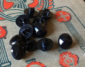 10+ LIKE NEW 1/2" 8 point star facet domed shiny round black plastic shank small vintage buttons journal closures 13mm craft unisex supply