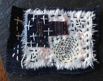 Japanese boro textile art mini small layered patch embroidery primitive rustic fabric visible patchwork collage spilt rice slow stitch mend