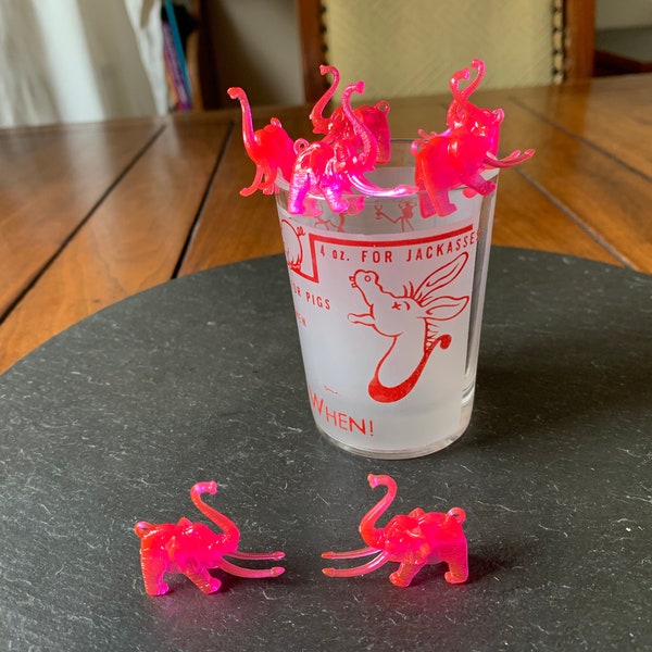 VTG 6 pink elephants in the room long tusks drink cocktail mocktail topper mixologist decor champagne brunch party favor mixology bar gift