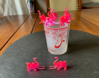 VTG 6 pink elephants in the room long tusks drink cocktails cake topper bar decor safari jungle champagne brunch party favor craft supply