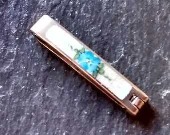 VTG small sterling silver guilloche enamel new baby hair barrette forget me not flower girl wedding floral lingerie clasp 925 gift for her