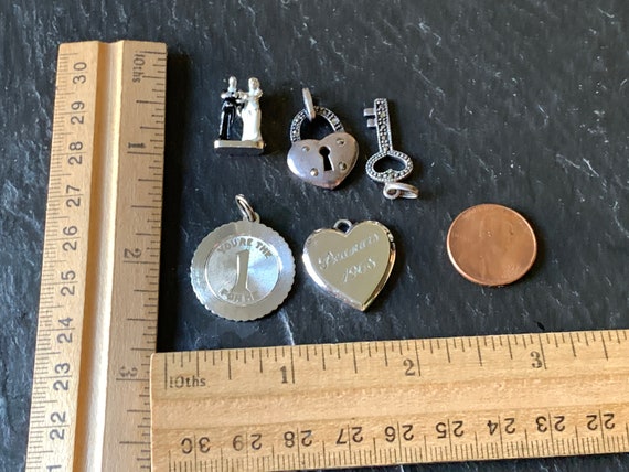 1 VTG Love Heart Key marcasite 925 marked enamel … - image 2