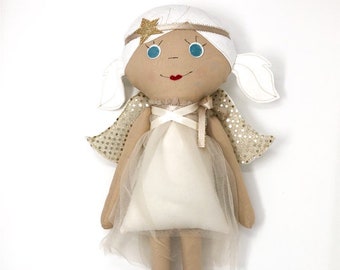 Aria - Handmade Cloth Doll - Angel Doll - Angel Wings