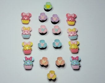 KAWAII Shoe Charms for Croc Clogs - PASTEL Minnie Cupcakes & Flowers