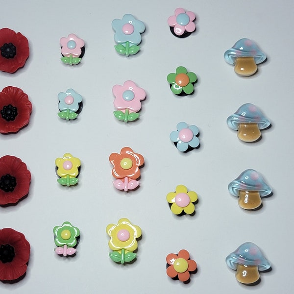 KAWAII Shoe Charms for Croc Clogs - POPPY, Pastel Flowers, & Mushrooms