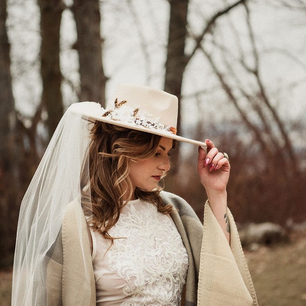 Bohemian Style Bridal Hat | Modern Wedding Veil | Fedora Veil | Boho Wedding Veil | HEATHER