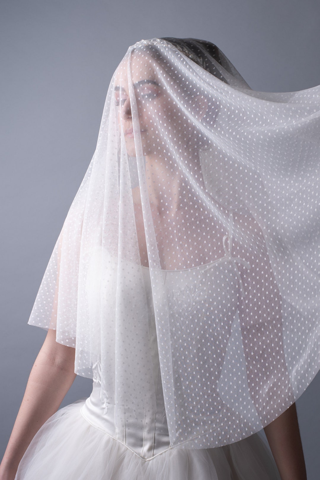 SWISS Dot Veil Modern Veil Single Tier Soft Veil Raw Edge Rounded Edge