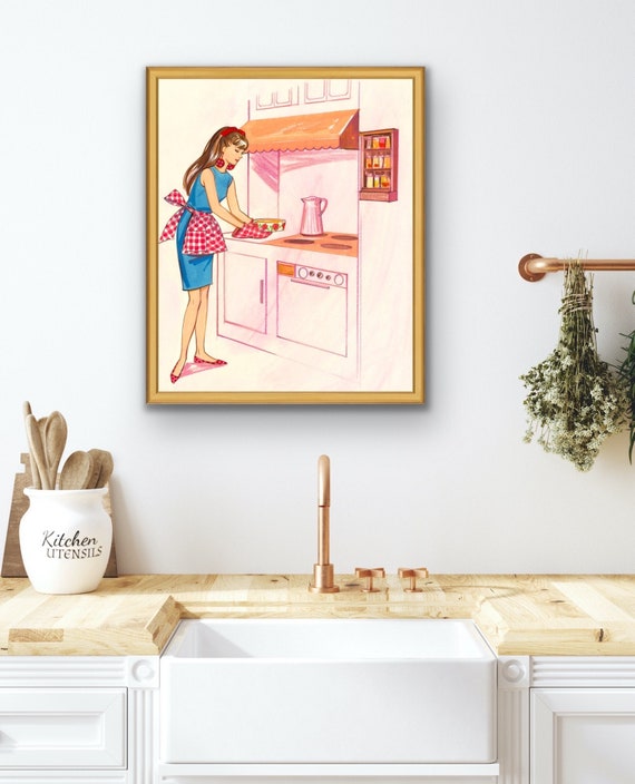 Vintage Barbie Has A New Look Paper Doll Artwork Kitchen Giclee