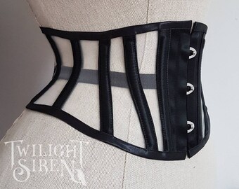 BESPOKE UNDERBUST CORSET waspie, steelboned corset belt, made to order- Busk front closing and laced back. Valentines, lingerie, gothic