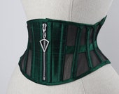 BESPOKE SILK sheer mesh underbust corset zip front steel boned waspie