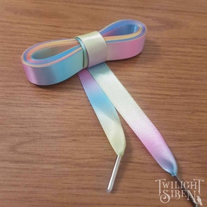 SALE-  Satin ribbon corset lacing, 16mm double faced replacement stays lacing, lacing tipped with metal aglets  -RAINBOW PASTEL-