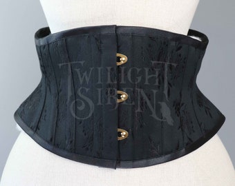 24.5 INCH waist steel boned corset /  black  tulip coutil waspie corset belt