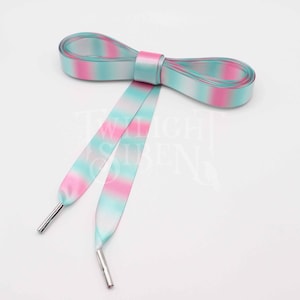 Satin ribbon corset lacing, 10mm / 16mm double faced satin ribbon, replacement laces, lacing tipped metal aglets, shoe lace -GREEN STRIPE