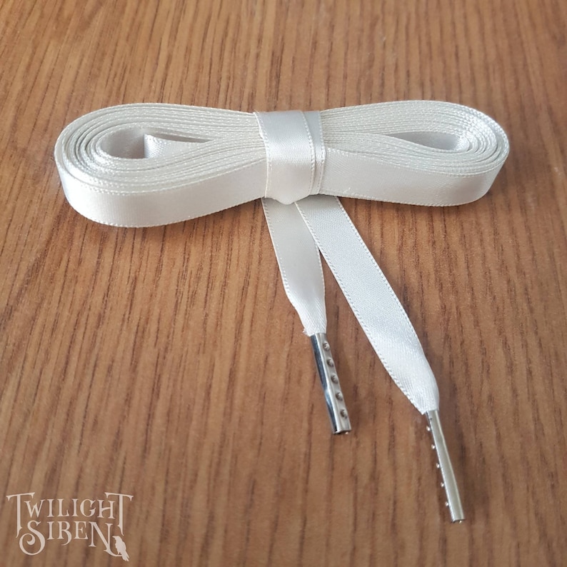 OFF WHITE BRIDAL E 10mm double faced satin ribbon lacing tipped with silver metal aglets suitable for  corsets, stays and shoe lacing