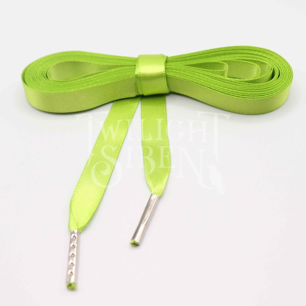 Satin ribbon corset lacing, 10mm double faced satin ribbon, replacement lacing, lacing tipped with metal aglets  -LIME GREEN-