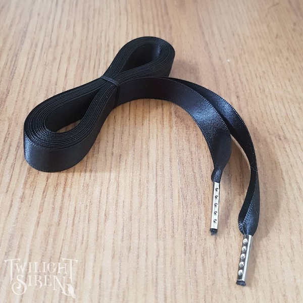 Satinband Korsettschnürung, 10mm/ 15mm/ 25mm doppelseitiges Satinband, Wechselstäbchen Schnürung, Korsettspitze mit Metallstiften SCHWARZ