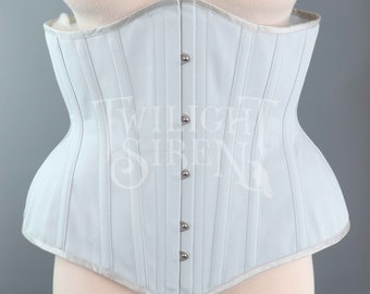 28 INCH waist underbust corset/ powder blue coutil steel boned corset