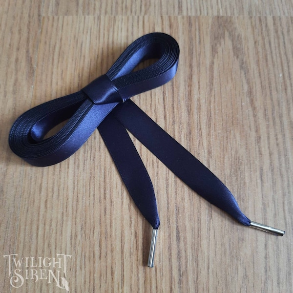 Satin ribbon corset lacing, 10mm/ 15mm double faced satin ribbon, replacement lacing, lacing tipped with metal aglets  -DARK NAVY BLUE-