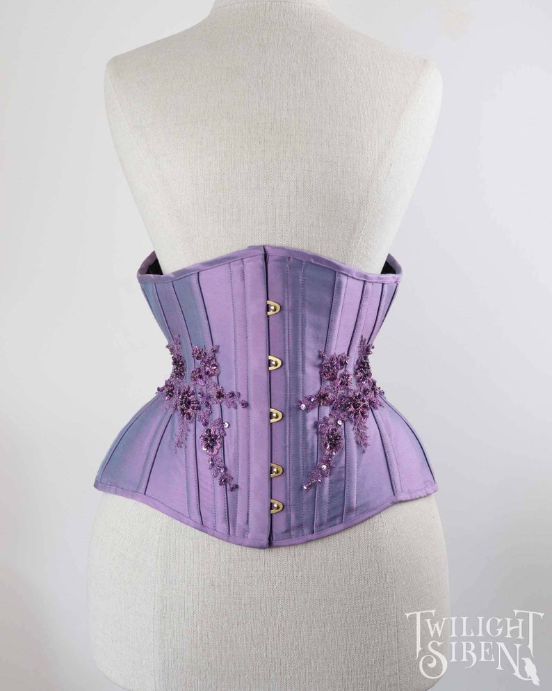 SALE underbust corset ready to ship purple silk /& lace steel boned corset 20 inch waist uk 6-8