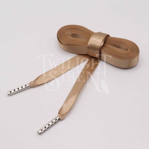 Satin ribbon corset lacing, 10mm/ 15mm double faced satin ribbon, replacement lacing, lacing tipped with metal aglets  -CARAMEL CAPPUCCINO-