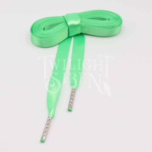 Satin ribbon corset lacing, 10mm/ 15mm double faced satin ribbon, replacement lacing, lacing tipped with metal aglets  - APPLE GREEN-