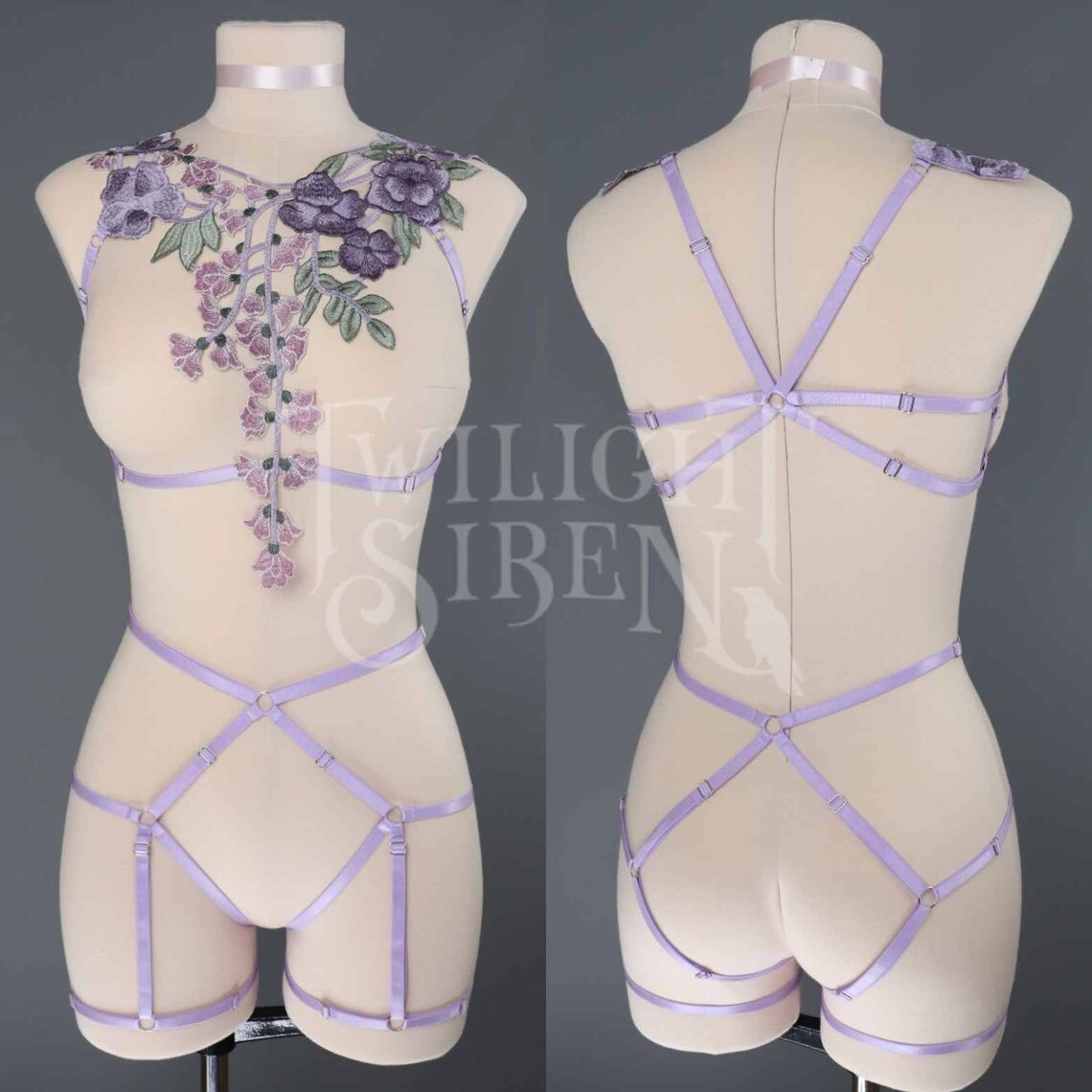 Red Lace Footless Bodystocking & Chain Harness main image 1
