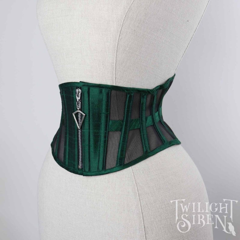 BESPOKE UNDERBUST CORSET Eliza waspie silk and mesh steelboned corset belt waist cincher tight lacing corset belt burlesque