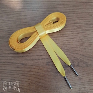 Satin ribbon corset lacing, 10mm/15mm double faced satin ribbon, replacement lacing, lacing tipped with metal aglets  -SUNSHINE YELLOW-