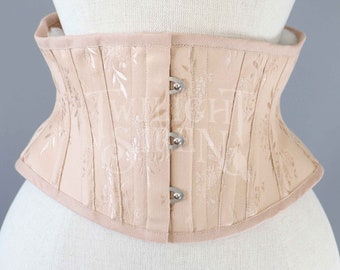 20.5 INCH waist steel boned corset /  peach  tulip coutil waspie corset belt