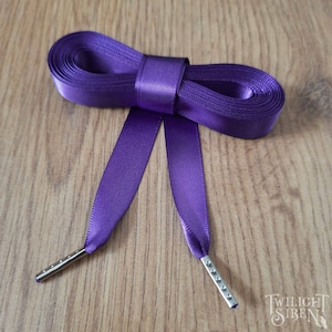 Satin ribbon corset lacing, 10mm/ 15mm/ 25mm double faced satin ribbon, replacement dress gown lacing tipped with metal aglets -ROYAL PURPLE