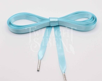 Satin ribbon corset lacing, 10mm double faced satin ribbon, replacement lacing, lacing tipped with metal aglets  -AQUA BLUE 172-