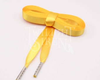 Satin ribbon corset lacing, 10mm /15mm double faced satin ribbon, replacement lacing, lacing tipped with metal aglets  -HONEY GOLDEN YELLOW-