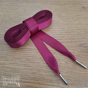 Satin ribbon corset lacing, 10mm/  15mm double faced satin ribbon, replacement lacing, lacing tipped with metal aglets  -DEEP CERISE-