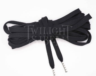 Cordones de corsé de algodón plano NEGRO, cordones de repuesto, cordones con puntas de herretes metálicos, cordones de zapatos (plata, oro, bronce, herretes negros)