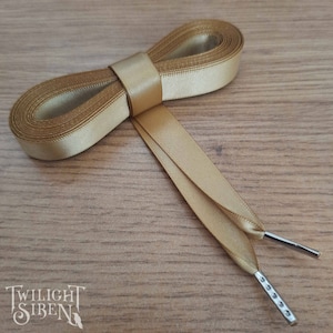 Satin ribbon corset lacing, 10mm/ 15mm / 25mm double faced satin ribbon lace, replacement gown/dress lace tipped with metal aglets - GOLD-