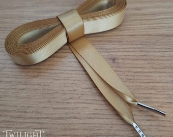Satin ribbon corset lacing, 10mm/ 15mm / 25mm double faced Satin ribbon lace, replacement gown/dress lace tipped with metal aglets - GOLD-