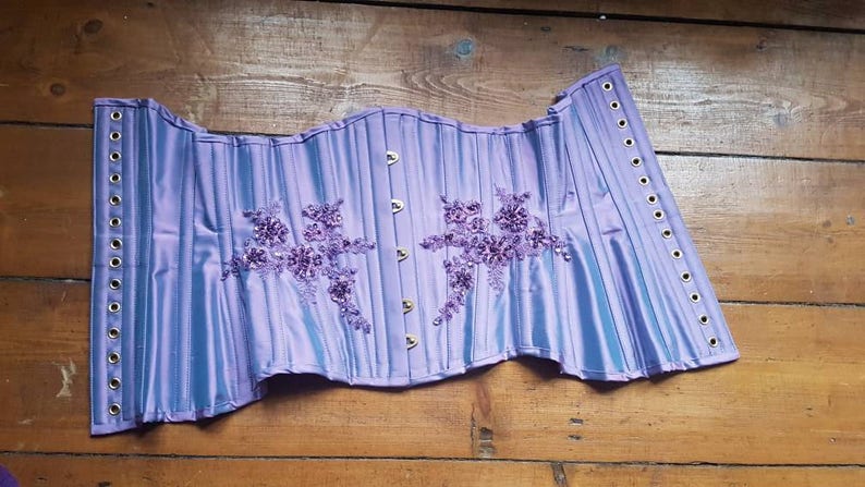 SALE underbust corset ready to ship purple silk /& lace steel boned corset 20 inch waist uk 6-8