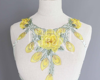 LACE BODY HARNESS / yellow  floral lace harness bra / cage lingerie