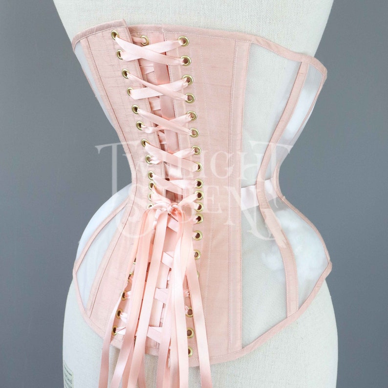 Satin ribbon corset lacing, 10mm /15mm double faced satin ribbon, replacement lacing, lacing tipped with metal aglets PEACH image 4