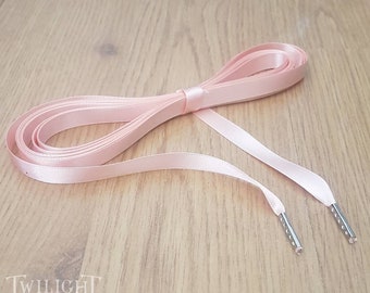 Satin ribbon corset lacing, 10mm /15mm double faced satin ribbon, replacement lacing, lacing tipped with metal aglets  -PEACH-