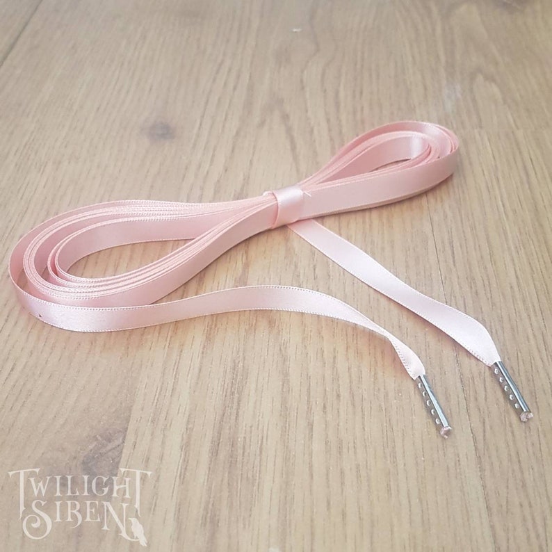 PEACH 10mm double faced satin ribbon lacing tipped with silver metal aglets suitable for  corsets, stays and shoe lacing