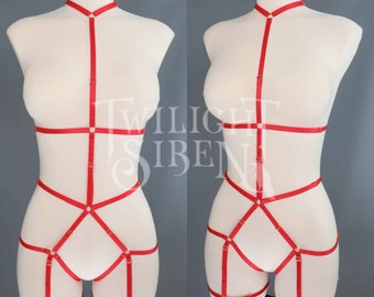 sample - SIZE small // UK 4-8 // US 0-4 body harness playsuit / red elastic body harness