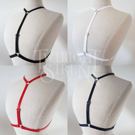 BODY HARNESS LINGERIE / navy blue elastic strap harness / cage bra lingerie