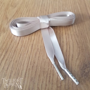 Satin ribbon corset lacing, 10mm /15mm double faced satin ribbon, replacement stays lacing, gown lace tipped with metal aglets  -MINK TAUPE-
