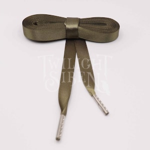 Cordón de corsé de cinta satinada, cinta satinada de doble cara de 10 mm/ 15 mm, cordones de reemplazo, cordones con puntas de herretes metálicos - KHAKI-