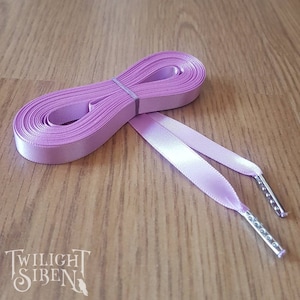 Satin ribbon corset lacing, 10mm /15mm double faced satin ribbon, replacement lacing, lacing tipped with metal aglets  -MUAVE / PURPLE -